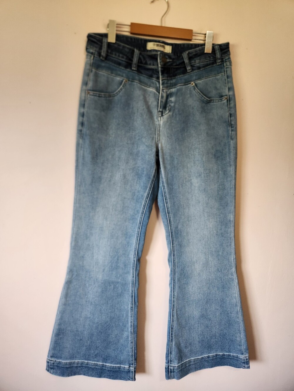 Rock & Roll Denim Contrast Yoke High Rise Trouser Flare Jeans W31 EUC